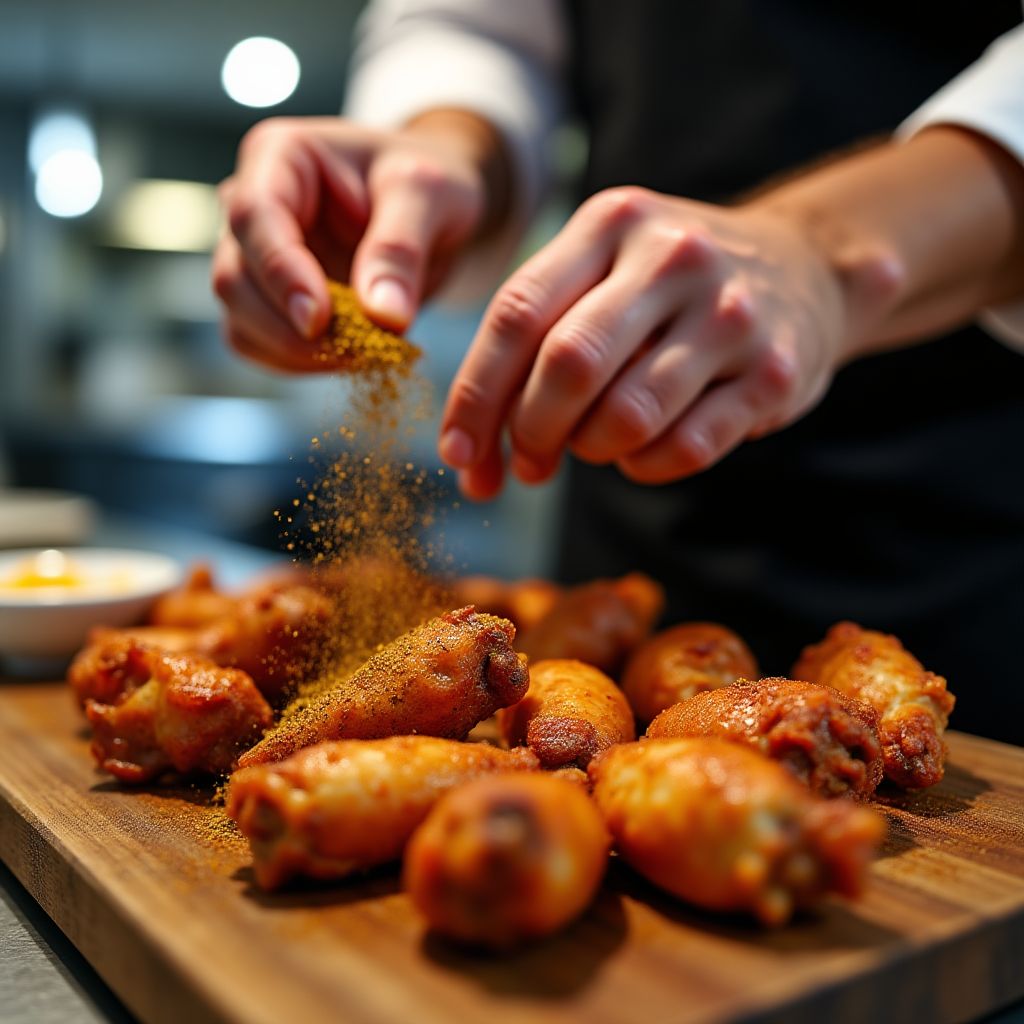 Chef preparing chicken wings